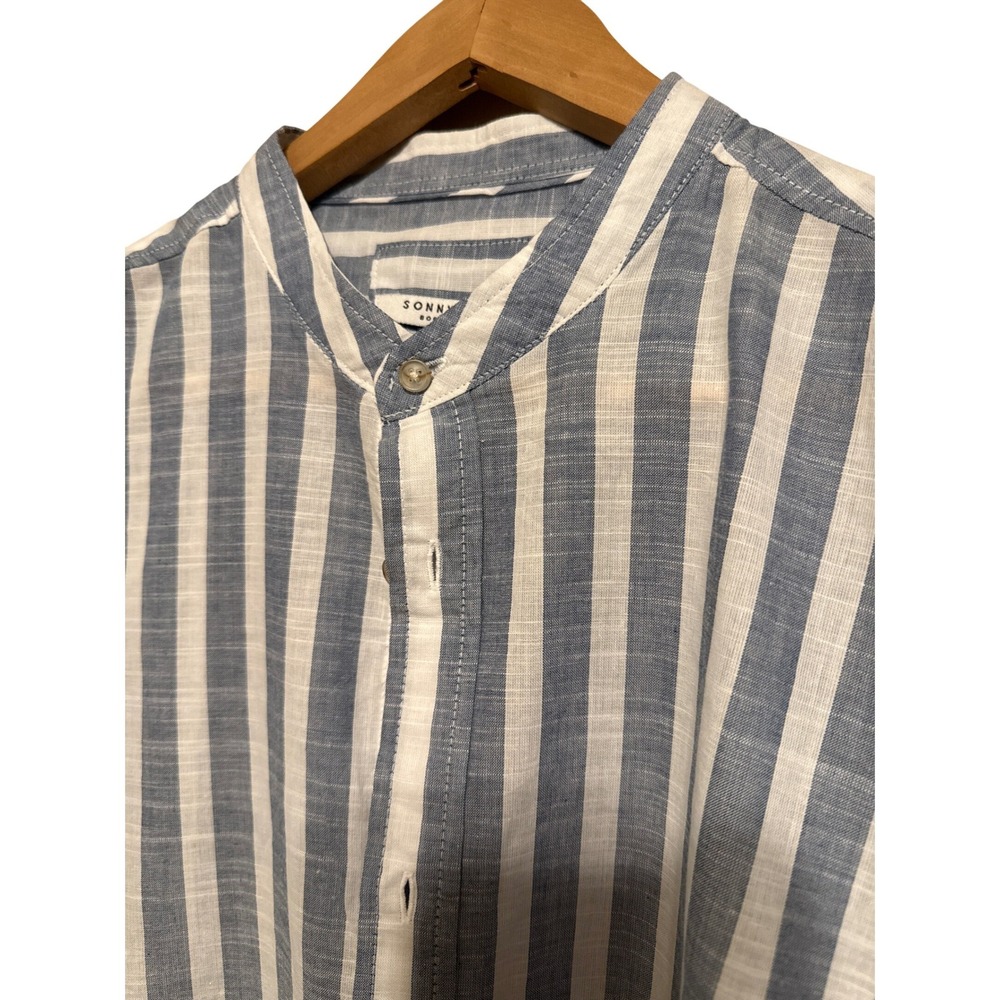 SONNYBONO BORNTRENDY Italian Mens Striped Mandarin Collar Linen Shirt XL‎